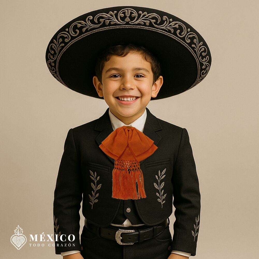 Orange Mexican Charro Moño with Decorative Fringe | Fiesta Bow Tie